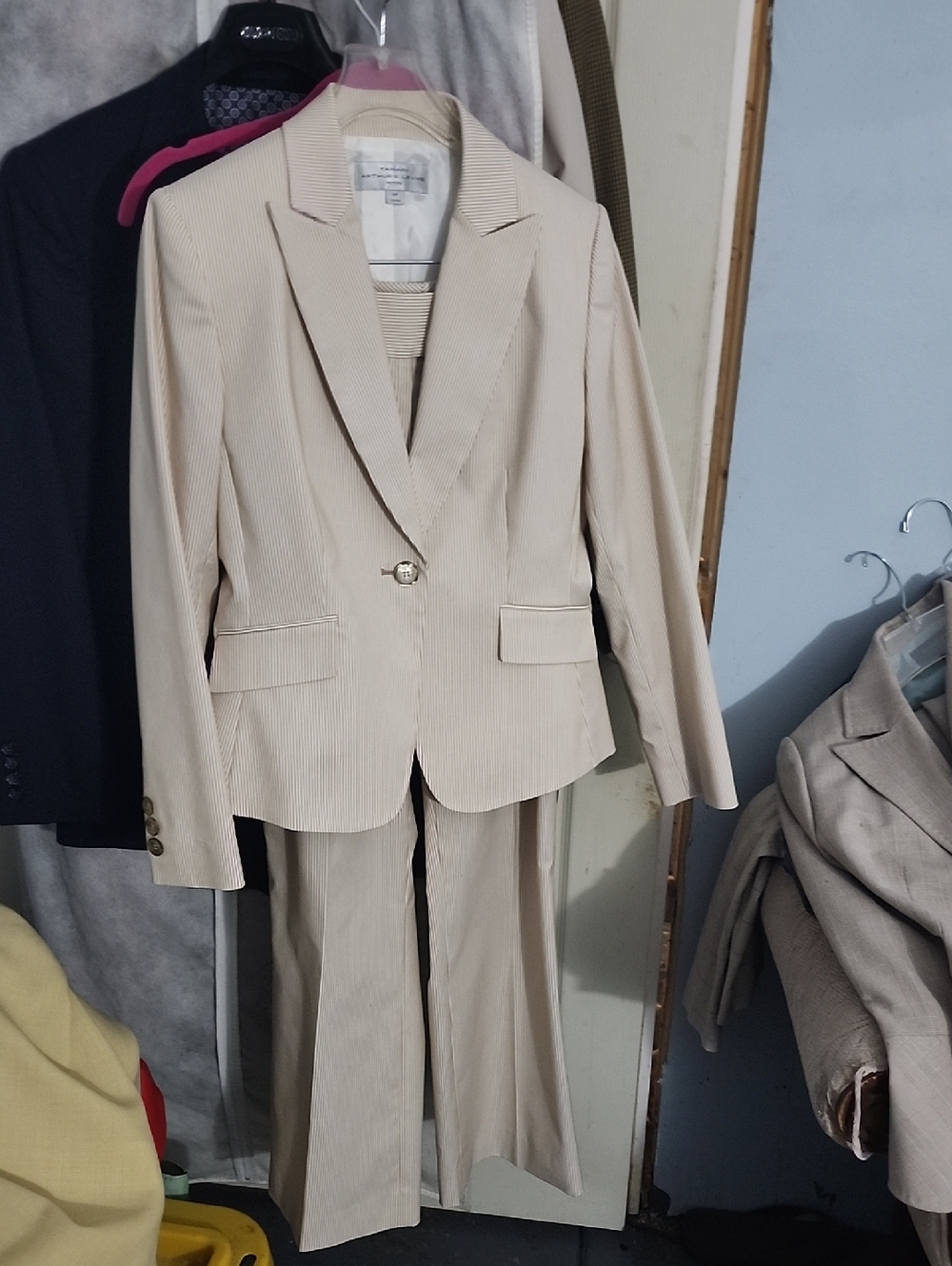 Tahari Arthur S. Levine Petite Striped Blazer - Beige & White